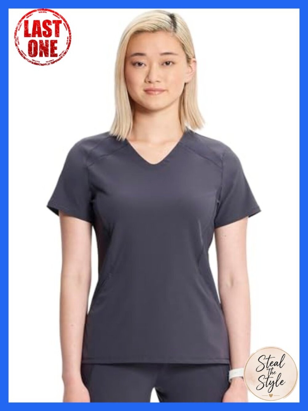 Women's V-Neck Scrub Top Kangaroo Pocket High-Low Hem Contemporary Fit